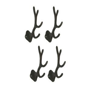 Rustic Brown Cast Iron Antler Wall Hooks Set of 4